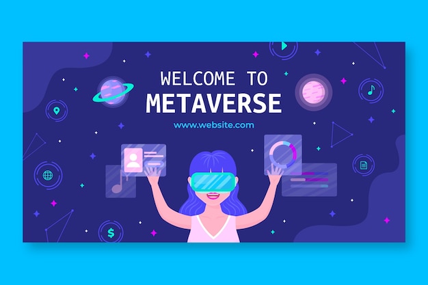 Publicación de facebook de concepto de metaverso de diseño plano