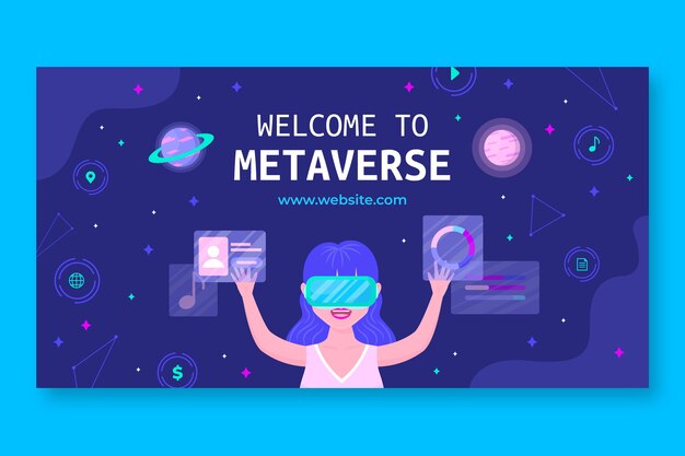 Publicación de facebook de concepto de metaverso de diseño plano