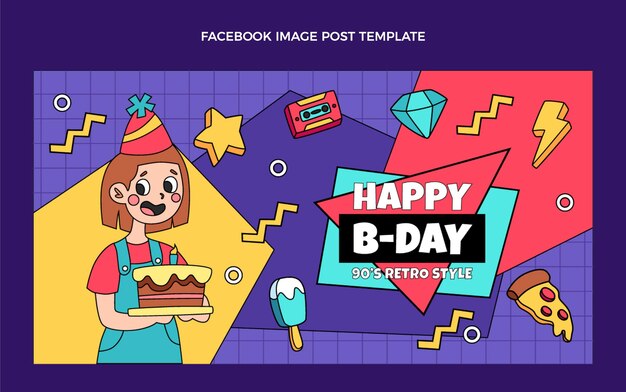 Publicación de facebook de cumpleaños de los 90 dibujada a mano