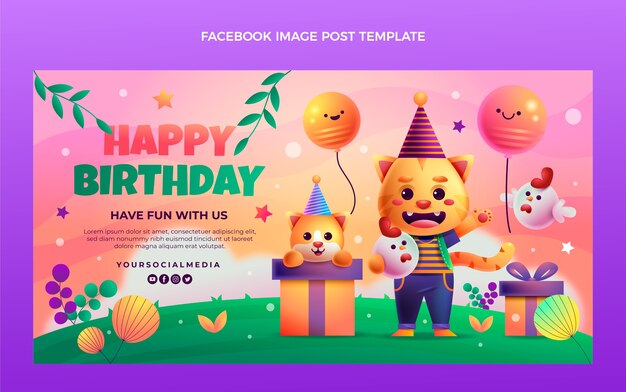 Publicación de facebook de cumpleaños colorido degradado