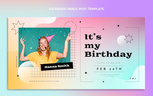 Publicación de facebook de cumpleaños colorido degradado