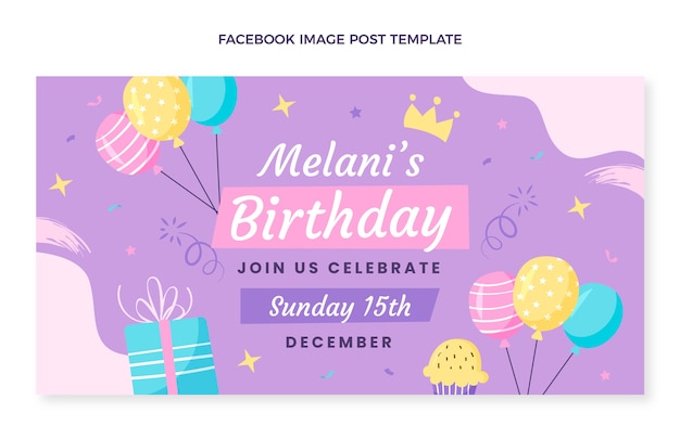 Publicación de facebook de cumpleaños infantil dibujada a mano