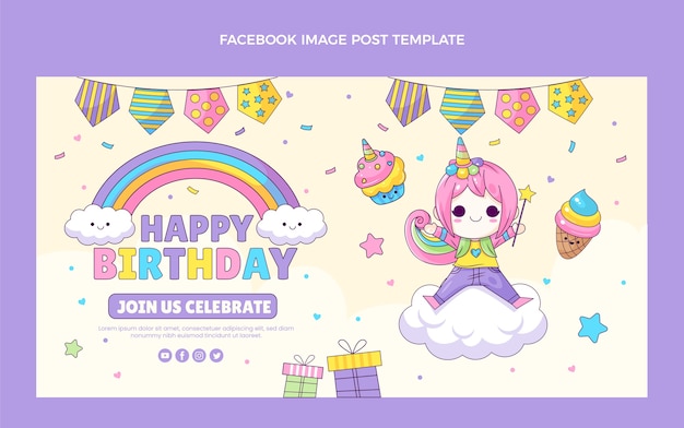 Vector gratuito publicación de facebook de cumpleaños infantil dibujada a mano