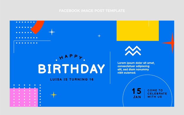 Publicación de facebook de cumpleaños minimalista de diseño plano
