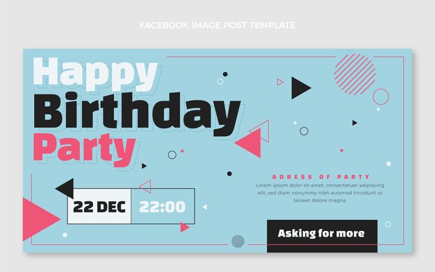 Publicación de facebook de cumpleaños minimalista plana