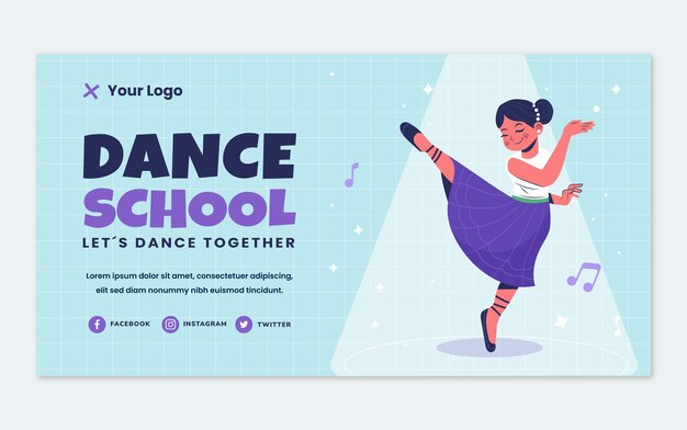 Publicación de facebook de la escuela de baile de diseño plano