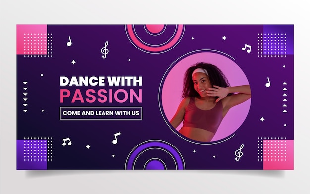 Publicación de facebook de la escuela de danza geométrica degradada