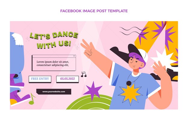 Publicación de facebook de espectáculo de danza de diseño plano dibujado a mano