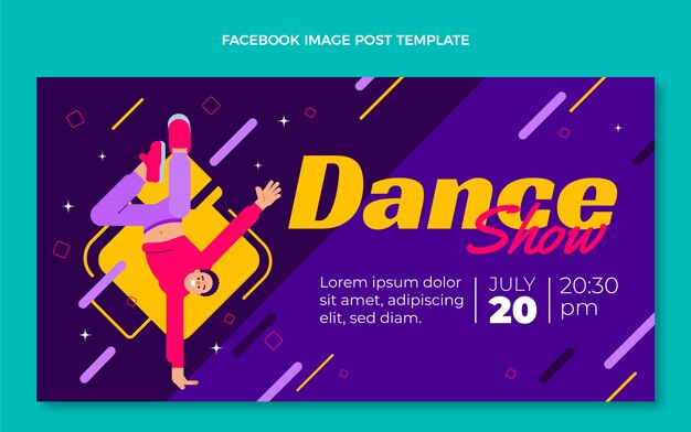 Publicación de facebook de espectáculo de danza de diseño plano