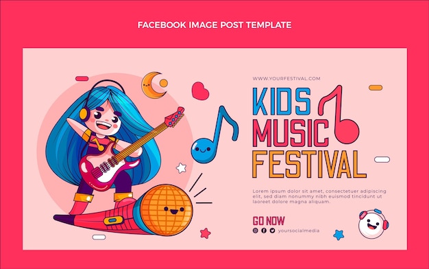 Vector gratuito publicación de facebook del festival de música dibujada a mano