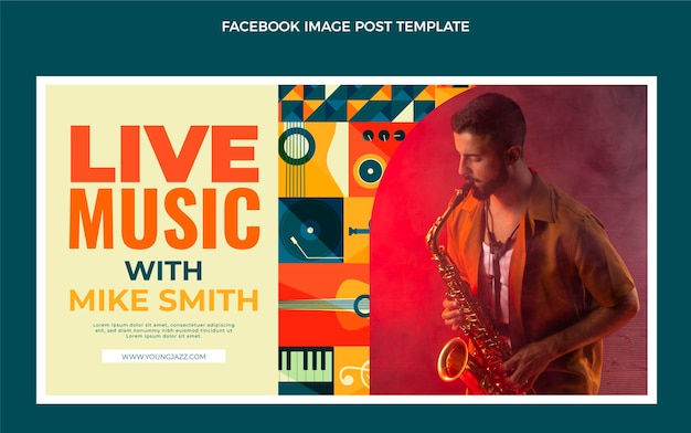 Vector gratuito publicación de facebook del festival de música de mosaico de estilo plano