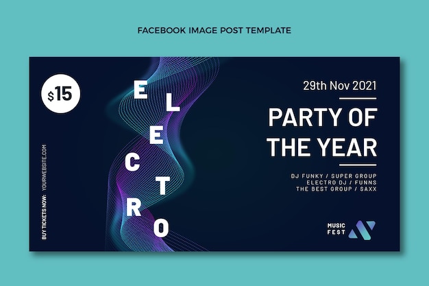 Vector gratuito publicación de facebook del festival de música de textura degradada