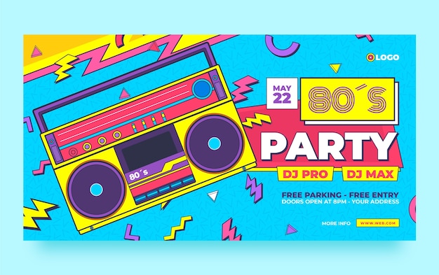 Vector gratuito publicación de facebook de fiesta de los 80 dibujada a mano