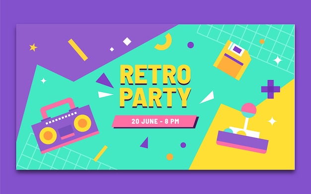 Vector gratuito publicación de facebook de fiesta de los 90 colorida de diseño plano