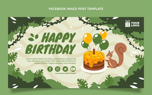 Vector gratuito publicación de facebook de la fiesta de cumpleaños de la selva de diseño plano