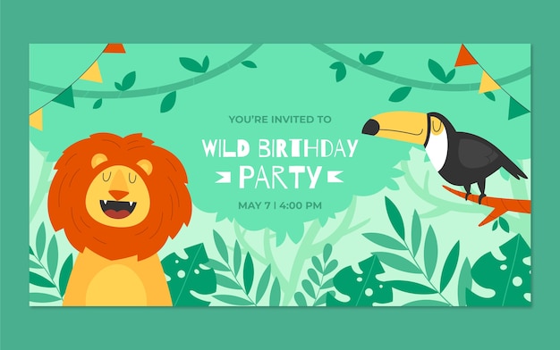 Vector gratuito publicación de facebook de la fiesta de cumpleaños de la selva de diseño plano