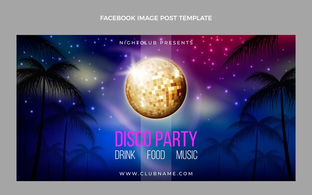 Publicación de facebook de fiesta disco de lujo realista