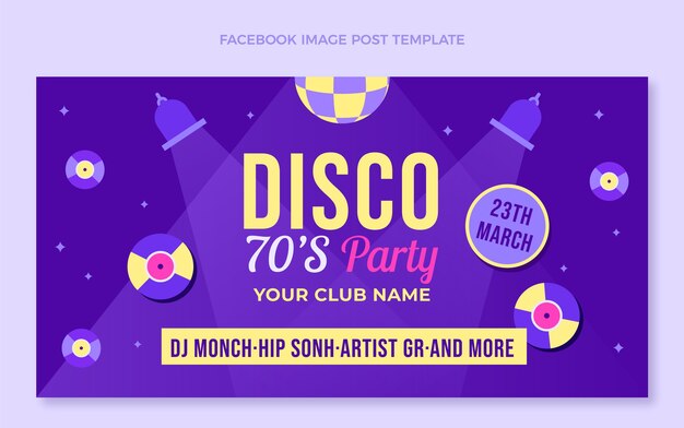 Publicación de facebook de fiesta disco retro de diseño plano