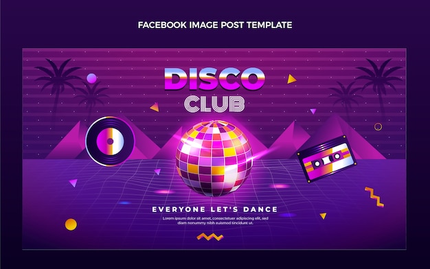 Vector gratuito publicación de facebook de fiesta disco vaporwave degradado