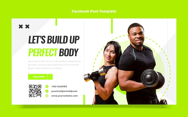 Vector gratuito publicación de facebook de fitness de diseño plano