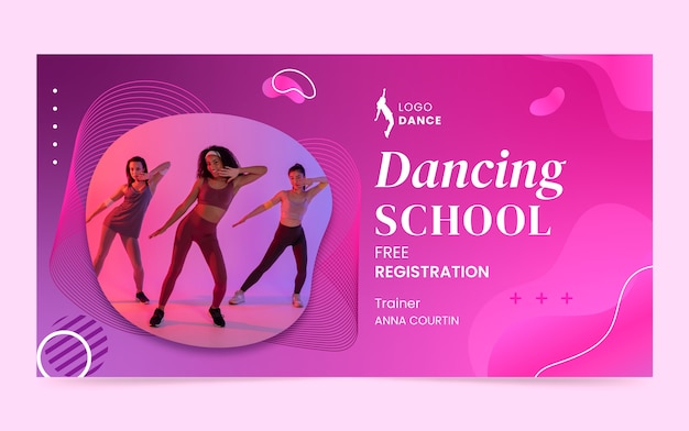 Publicación de facebook fluida de la escuela de baile dibujada a mano