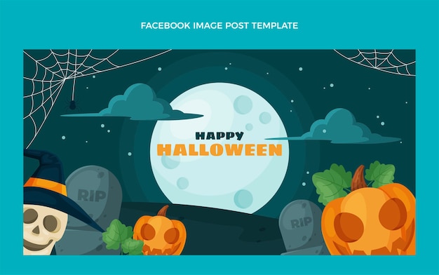 Publicación de facebook de halloween de diseño plano