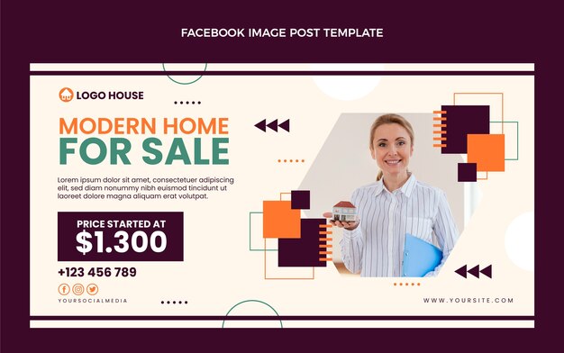 Publicación de facebook inmobiliaria geométrica de diseño plano