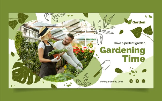 Publicación de facebook de jardinería dibujada a mano con hojas