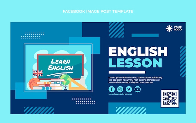 Vector gratuito publicación de facebook de lecciones de inglés de diseño plano