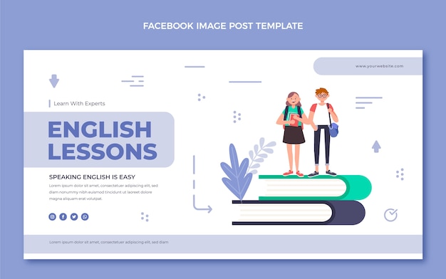 Vector gratuito publicación de facebook de lecciones de inglés de diseño plano