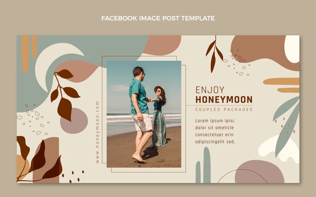 Publicación de facebook de luna de miel dinámica dibujada a mano