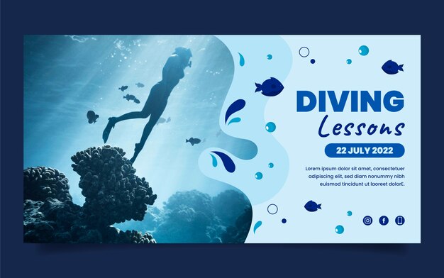 Publicación de facebook plana dibujada a mano de buceo
