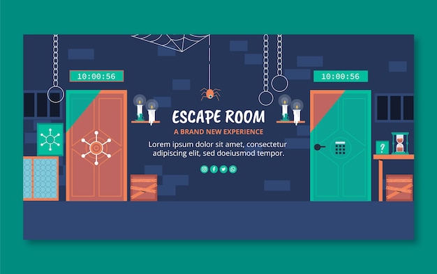Vector gratuito publicación de facebook de sala de escape de diseño plano