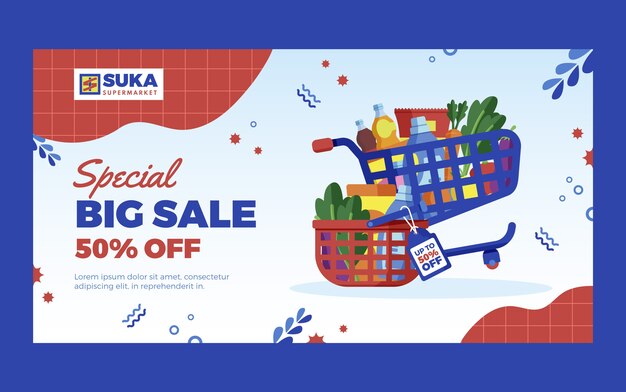 Publicación de facebook de supermercado de diseño plano con descuento