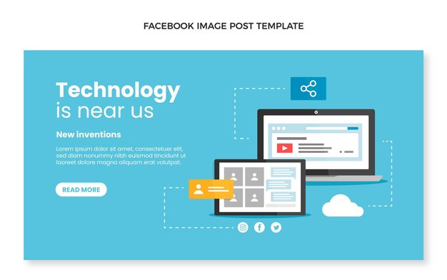Publicación de facebook de tecnología mínima de diseño plano