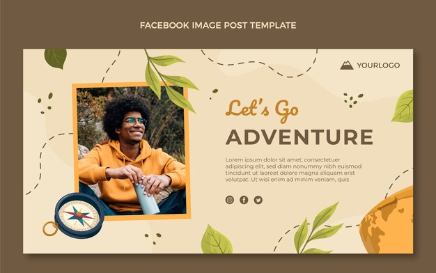 Publicación de facebook de trekking de diseño plano dibujado a mano