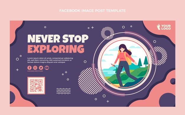 Publicación de facebook de trekking de diseño plano