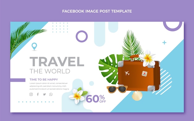 Vector gratuito publicación de facebook de viaje realista con hojas