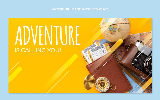 Publicación de facebook de viajes de diseño plano