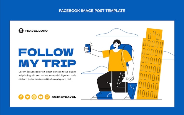 Publicación de facebook de viajes de diseño plano