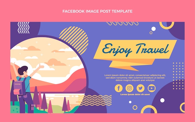Publicación de facebook de viajes de diseño plano