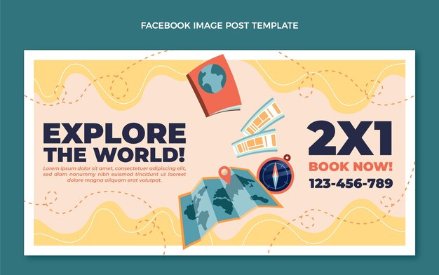 Publicación de facebook de viajes de diseño plano