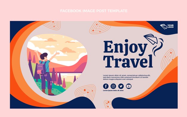 Publicación de facebook de viajes de diseño plano