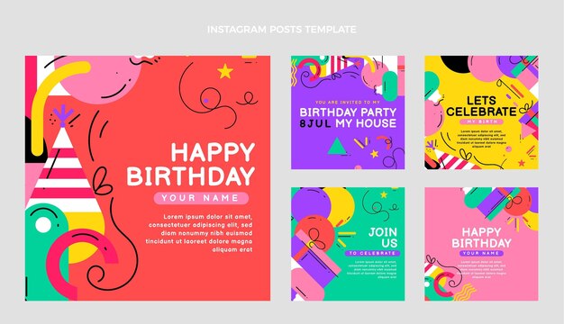 Publicación de ig de cumpleaños de mosaico plano