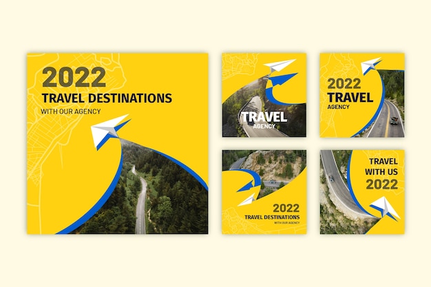 Publicación de instagram de agencia de viajes de diseño plano