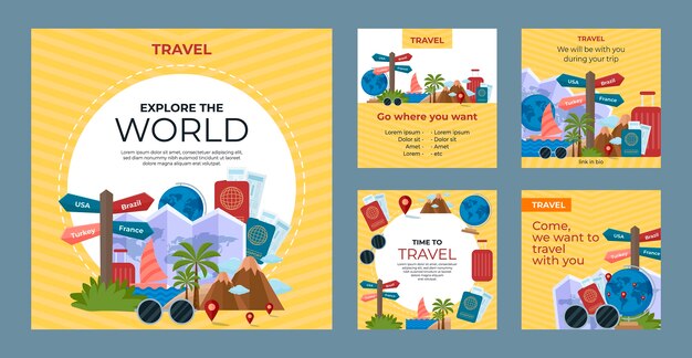 Publicación de instagram de agencia de viajes de diseño plano