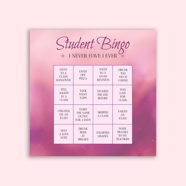 Publicación de instagram de bingo de estudiante estético