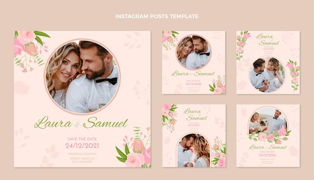 Vector gratuito publicación de instagram de boda dibujada a mano