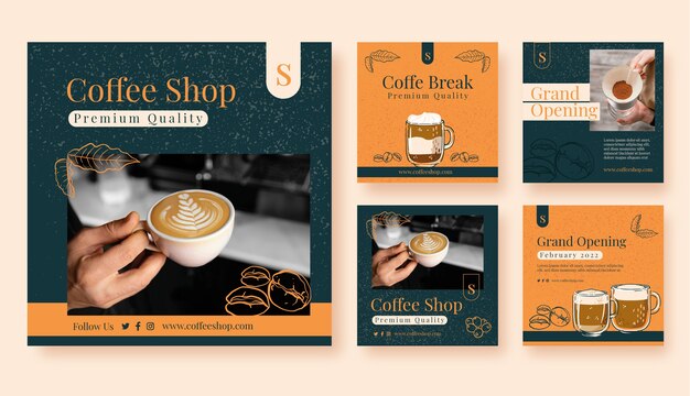 Publicación de instagram de cafetería dibujada a mano