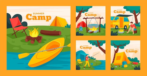 Vector gratuito publicación de instagram de campamento de verano dibujada a mano